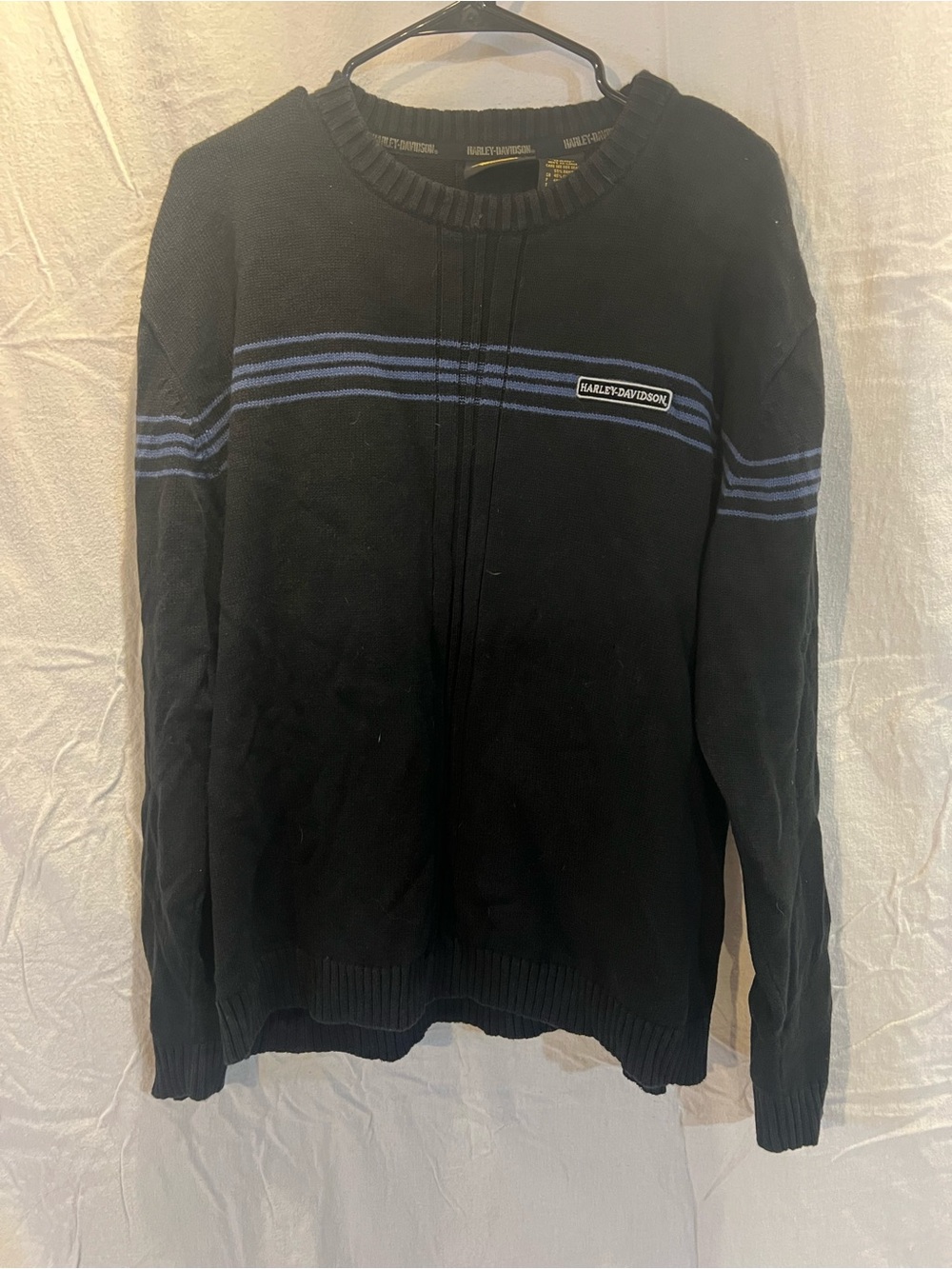 Harley-Davidson Black Crewneck Sweater with Blue Stripe